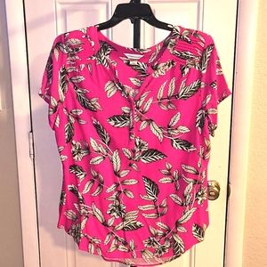 Christopher & Banks Pretty Pink Floral S/S Blouse XL X-Large EXCELLENT